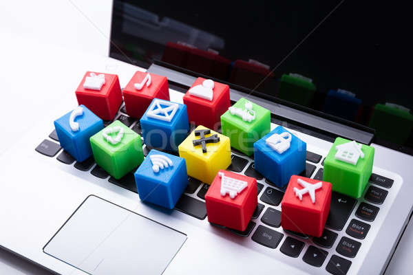 Vivid Icons Cubic Blocks On Laptop Keypad Stock photo © AndreyPopov