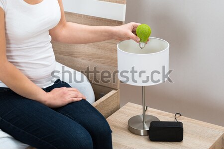 Woman Fixing Lamp At Home Stock photo © AndreyPopov