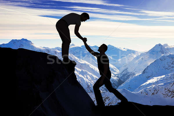 商業照片: 男子 · 男 · 朋友 · 攀登 · 岩 · 側影