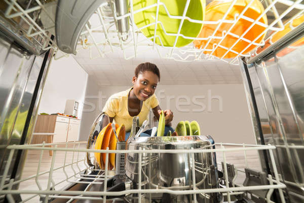女性 プレート 食器洗い機 小さな 幸せ アフリカ ストックフォト © AndreyPopov
