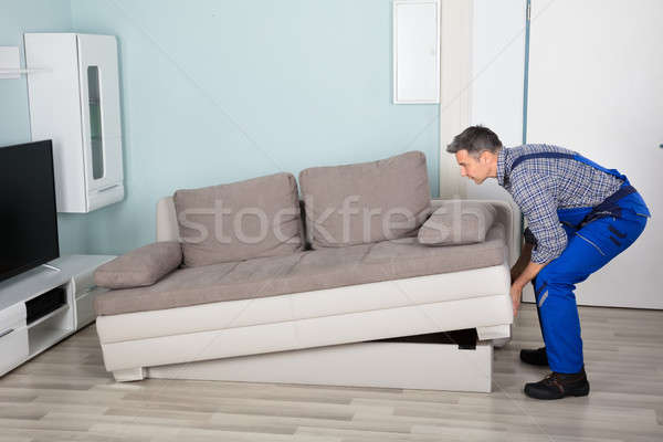 Male Mover Placing Sofa At Home Stock photo © AndreyPopov