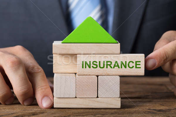 Businessman Building House With Insurance Block Stock photo © AndreyPopov
