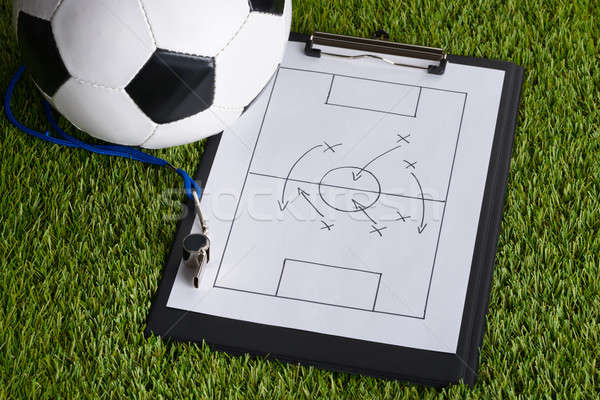 Ball; Whistle And Soccer Tactic Diagram On Pitch Stock photo © AndreyPopov