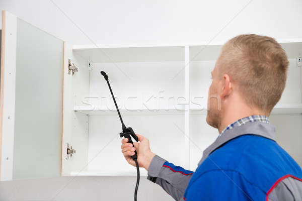 Stock photo: Worker Spraying Insecticide On Shelf