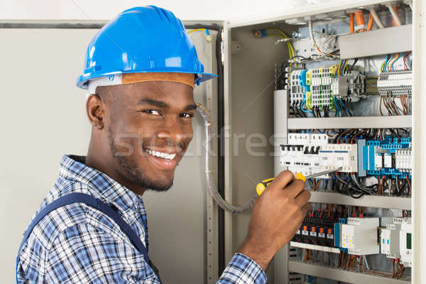 Foto stock: Técnico · chave · de · fenda · retrato · feliz · africano · masculino