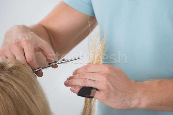 Woman Having Her Hair Cut By Male Dresser Stock photo © AndreyPopov