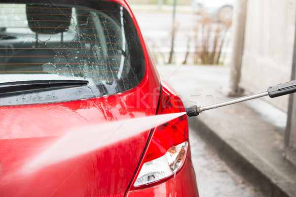 Foto stock: Carro · alto · pressão · água · jato · vermelho