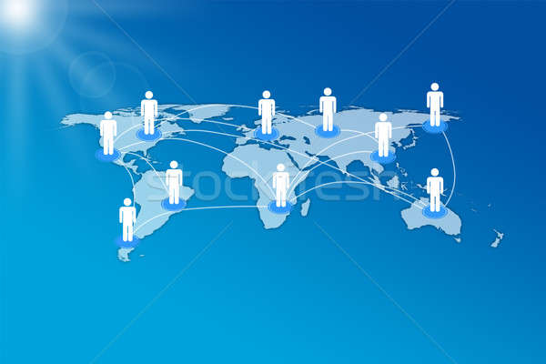 Human Icons Connected On World Map Stock photo © AndreyPopov