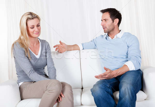 Foto stock: Pareja · fuera · desacuerdo · sesión · sofá · familia