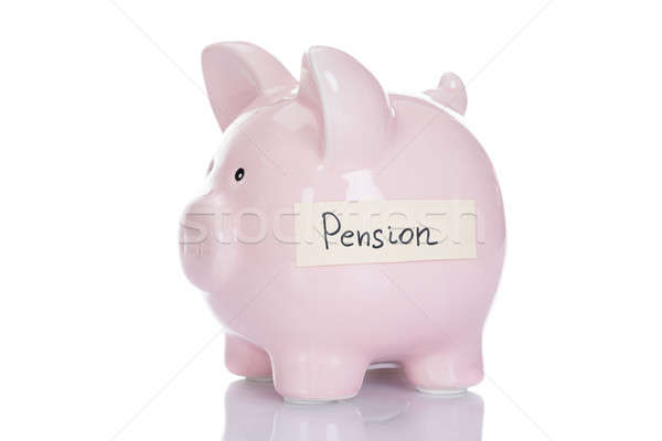 Stockfoto: Spaarpot · pensioen · label · geïsoleerd · witte · financieren