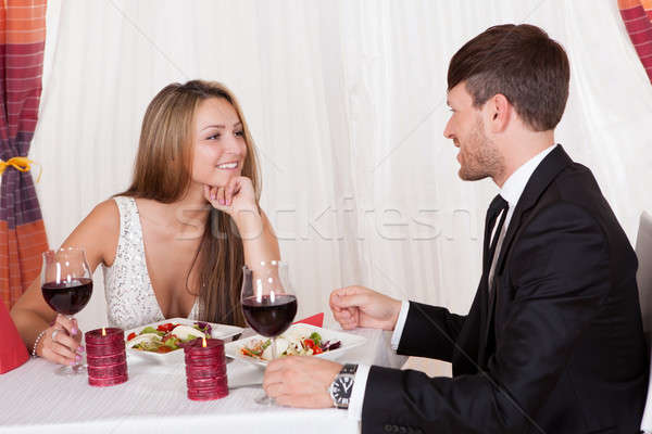 Foto stock: Amoroso · casal · romântico · refeição · atraente