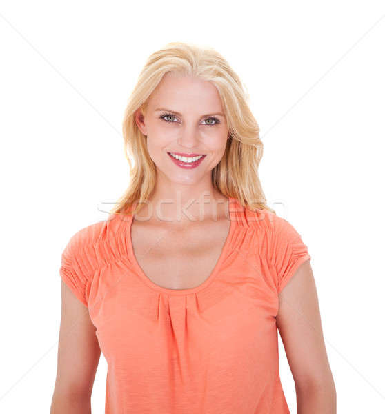 Belo mulher jovem sorridente retrato branco feliz Foto stock © AndreyPopov