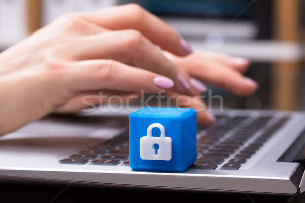 Blue Cubic Block With Lock Symbol Stock photo © AndreyPopov