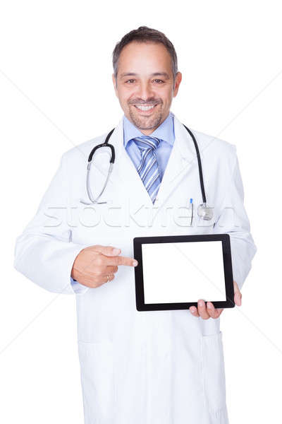 Foto d'archivio: Felice · medico · digitale · tablet · bianco