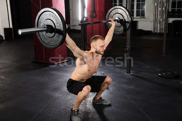 Stock foto: Junger · Mann · Muskeln · Langhantel · Porträt · jungen · Athleten