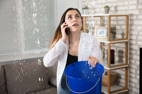 Woman Calling Plumber For Water Leakage At Home Stock photo © AndreyPopov