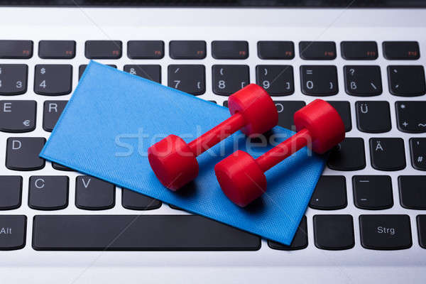 Elevated View Of Dumbbells And Exercise Mat Stock photo © AndreyPopov