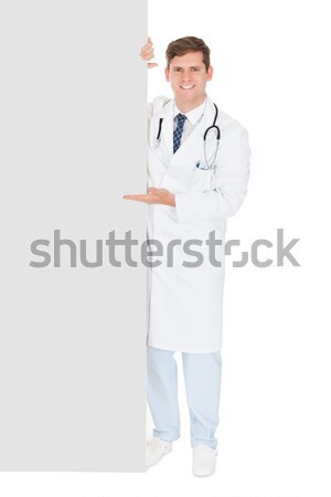 Stock fotó: Férfi · orvos · tart · plakát · boldog · fehér · férfi
