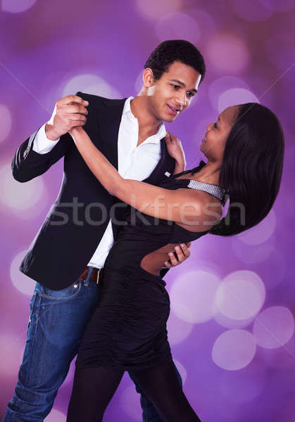 Stock fotó: Romantikus · több · nemzetiségű · pár · tánc · lila · nő