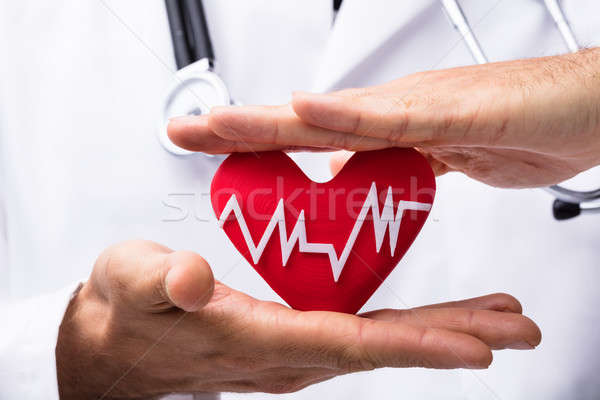 Doctor Protecting Red Heart With Heartbeat Stock photo © AndreyPopov