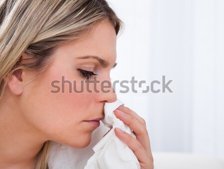 Hasta kadın burun üfleme enfekte kâğıt Stok fotoğraf © AndreyPopov