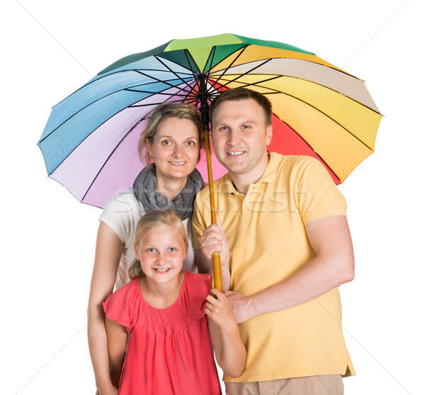 Stock foto: Versichert · Familie · stehen · Dach · isoliert · weiß