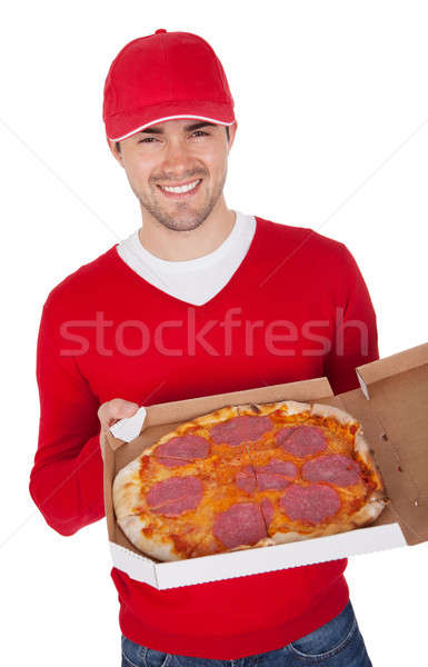 Stock photo: Portrait of pizza delivery boy with thermal bag