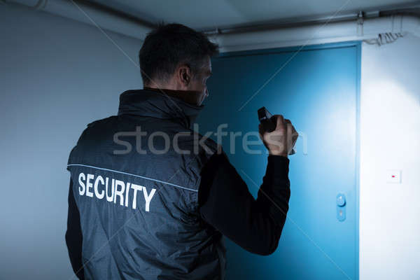 Mężczyzna ochroniarz stałego drzwi widok z tyłu Zdjęcia stock © AndreyPopov