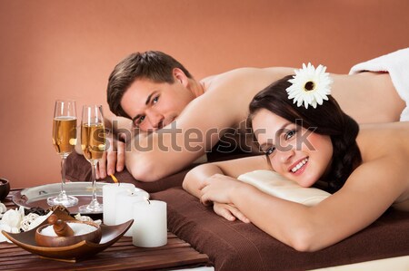 [[stock_photo]]: Couple · massage · spa · jeunes · heureux · femme