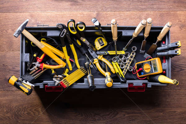 Plastic Black Container With Many Tools Stock photo © AndreyPopov