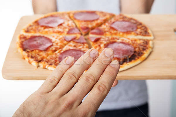 Stockfoto: Persoon · eten · pizza · geserveerd