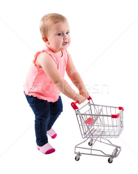 Baby Girl Holding Small Shopping Cart Stock photo © AndreyPopov