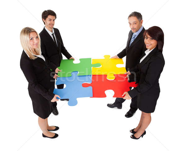 Сток-фото: группа · деловые · люди · головоломки · изолированный · белый
