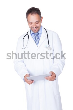 Foto stock: Retrato · jóvenes · doctor · de · sexo · masculino · aislado · blanco · mano