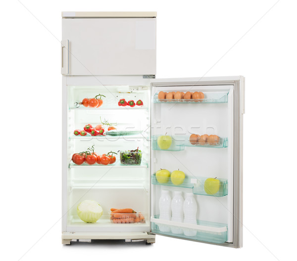 Abierto refrigerador completo frescos alimentos saludables aislado Foto stock © AndreyPopov