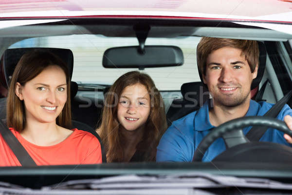 Stok fotoğraf: çift · sürücü · araba · kız · mutlu