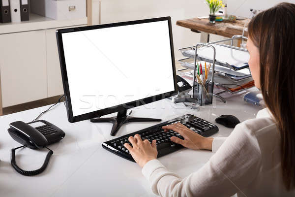 Femme d'affaires travail ordinateur jeunes blanche écran [[stock_photo]] © AndreyPopov