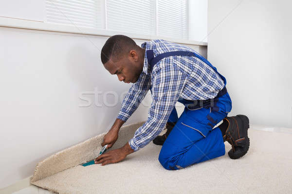 Rzemieślnik dywan piętrze domu człowiek Zdjęcia stock © AndreyPopov