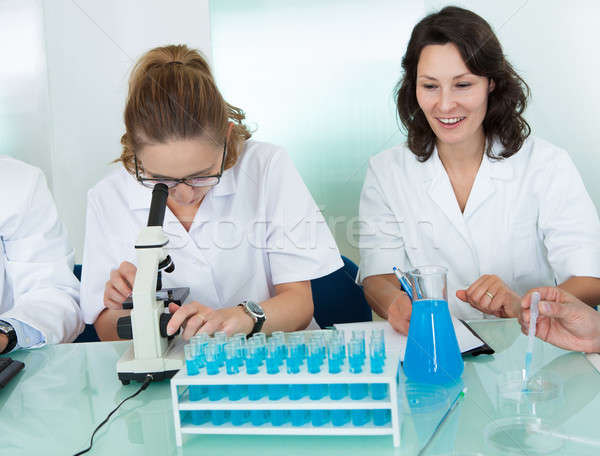 Kadın laboratuvar teknisyen mikroskop okumak test Stok fotoğraf © AndreyPopov