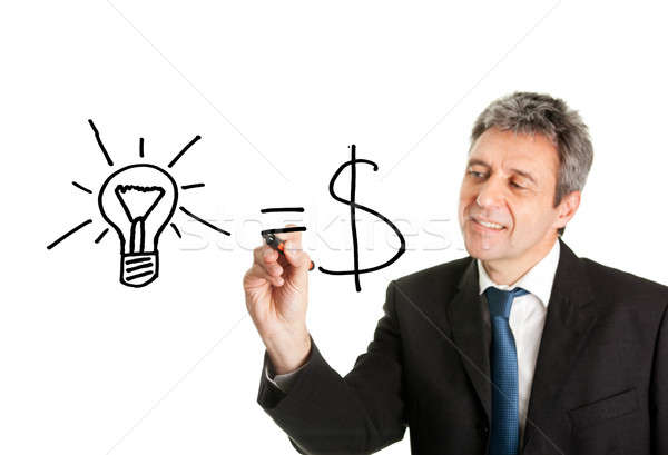 Ideeën gelijk cash witte scherm geld Stockfoto © AndreyPopov