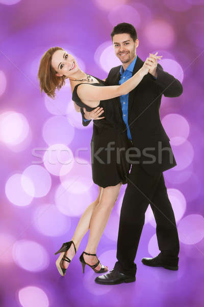 Foto stock: Amoroso · casal · dança · roxo · retrato