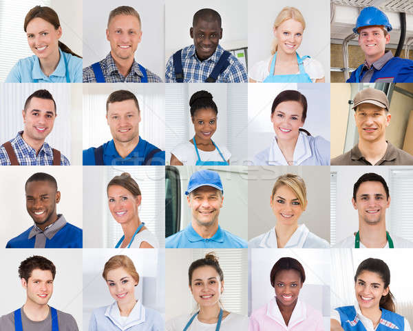 Foto stock: Collage · trabajador · masculina · femenino · trabajadores · diferente