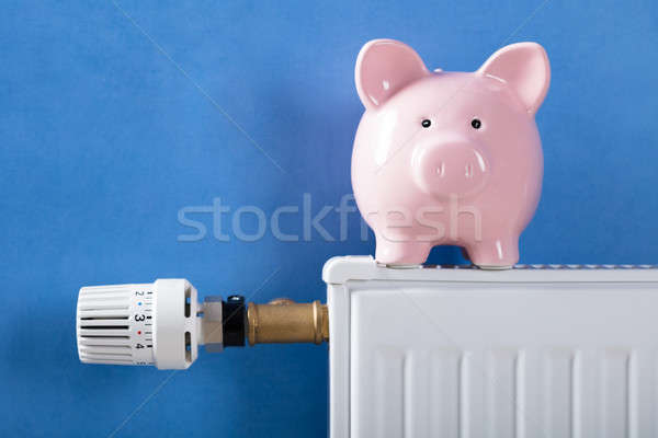 Banku piggy ogrzewania radiator niebieski strony Zdjęcia stock © AndreyPopov