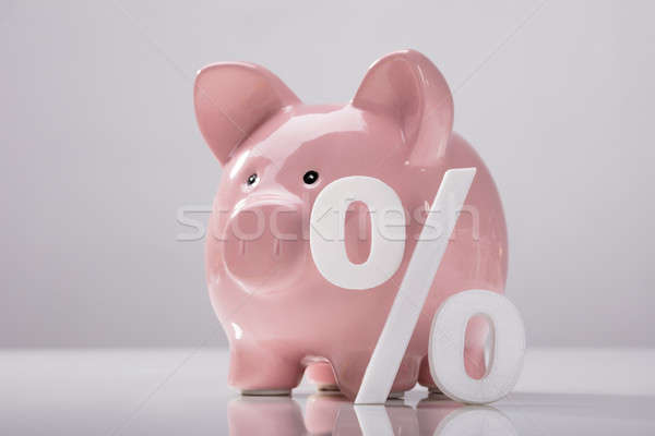 Közelkép százalék felirat persely rózsaszín fehér Stock fotó © AndreyPopov