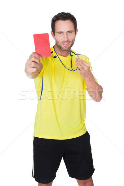 Futball bíró mutat citromsárga kártya izolált Stock fotó © AndreyPopov