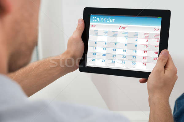 Stockfoto: Persoon · digitale · tablet · tonen · kalender