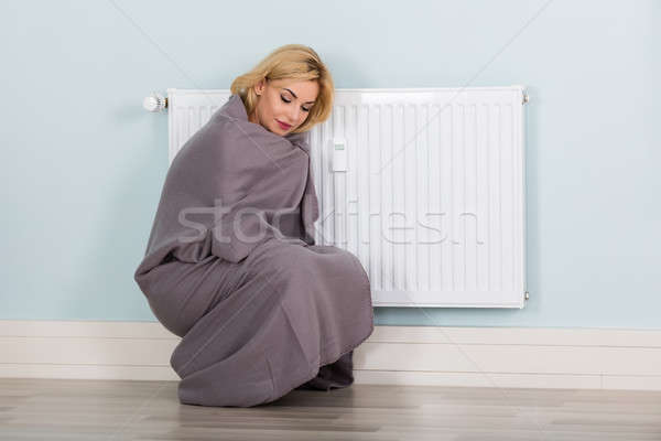 Stock photo: Woman With Blanket Suffering From Cold