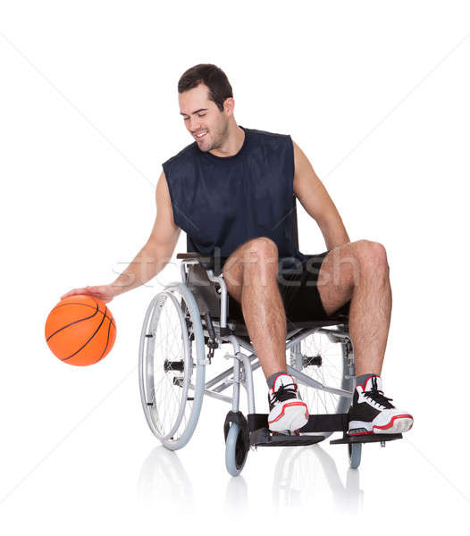 Сток-фото: человека · коляске · играет · баскетбол · изолированный · белый