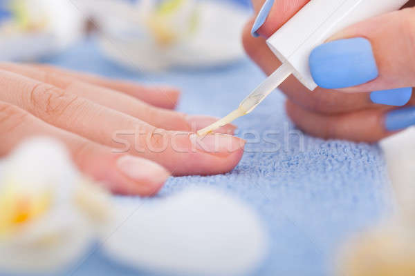Manicurist Applying Plain Varnish On Woman's Nail Stock photo © AndreyPopov