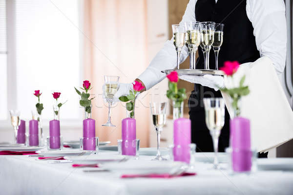 Pincér adag bankett asztal pezsgő étterem Stock fotó © AndreyPopov